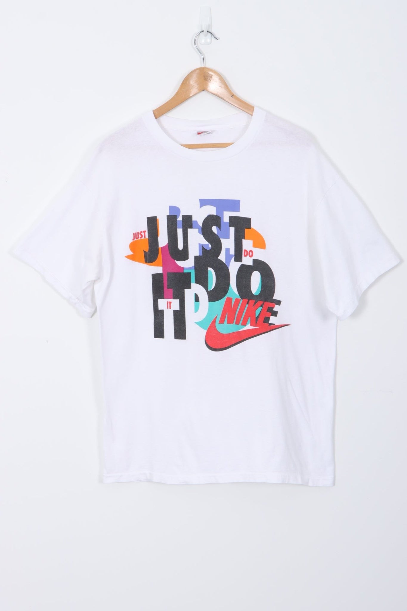 NIKE Just Do It Block Print Rainbow Abstract Tee XL Vintage Sole Melbourne