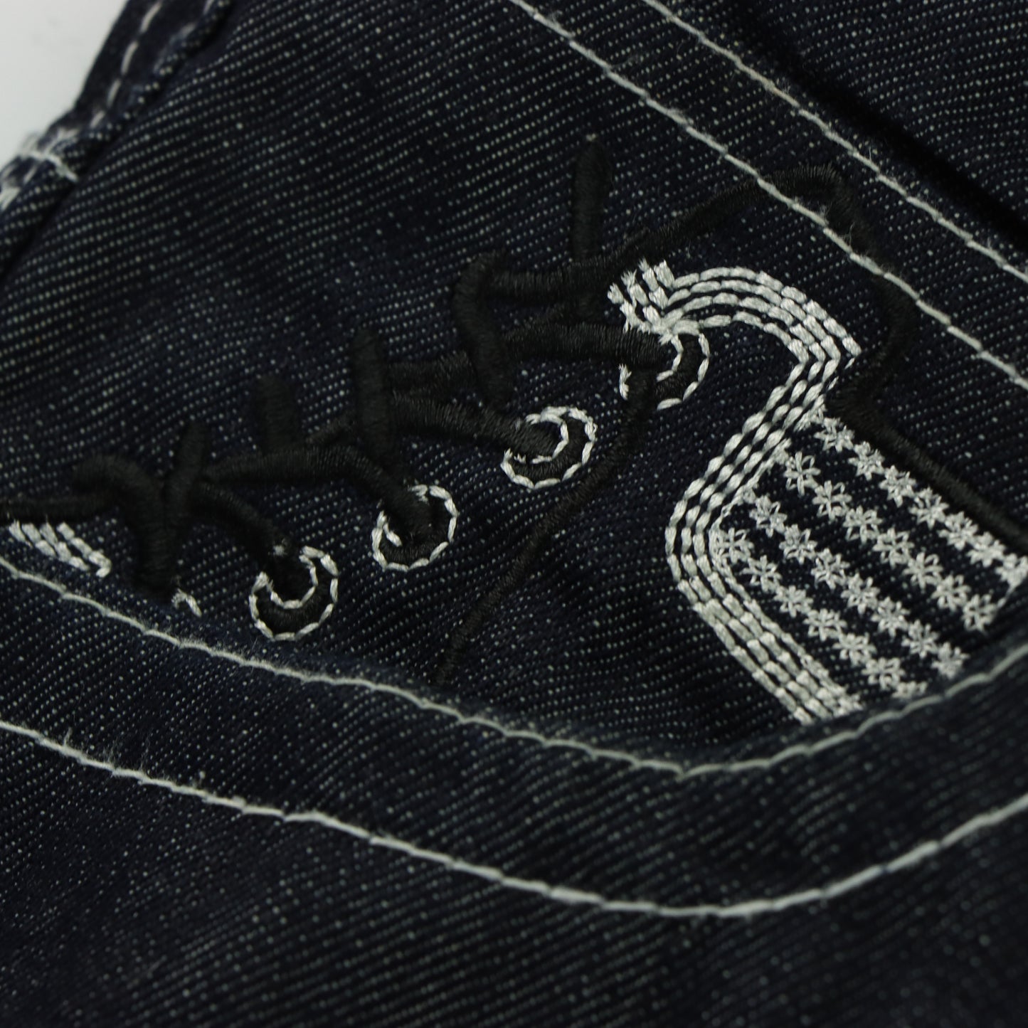 RAW BLUE Y2K Embroidered Sneaker Lace Dark Wash Jeans (34x32)