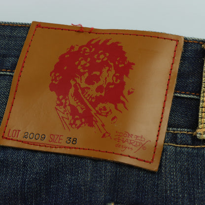 ED HARDY X CHRISTIAN AUDIGIER Embellished Skull Pocket Distressed Jeans (38)