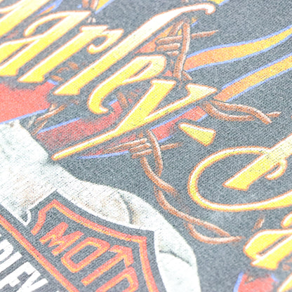 Vintage HARLEY DAVIDSON Y2K Flame Canada Made Grey Faded Motorcycle T-Shirt (M-L) Vintage Sole Melbourne