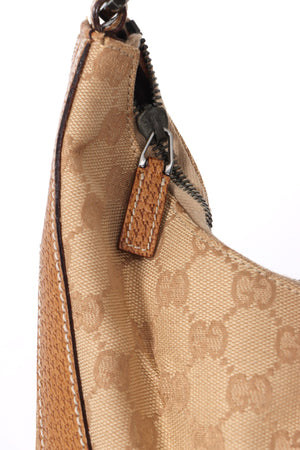 GUCCI Monogram GG Canvas Beige Leather Hobo Shoulder Bag