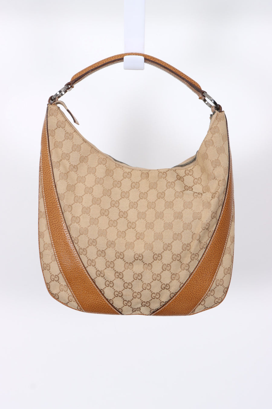 GUCCI Monogram GG Canvas Beige Leather Hobo Shoulder Bag