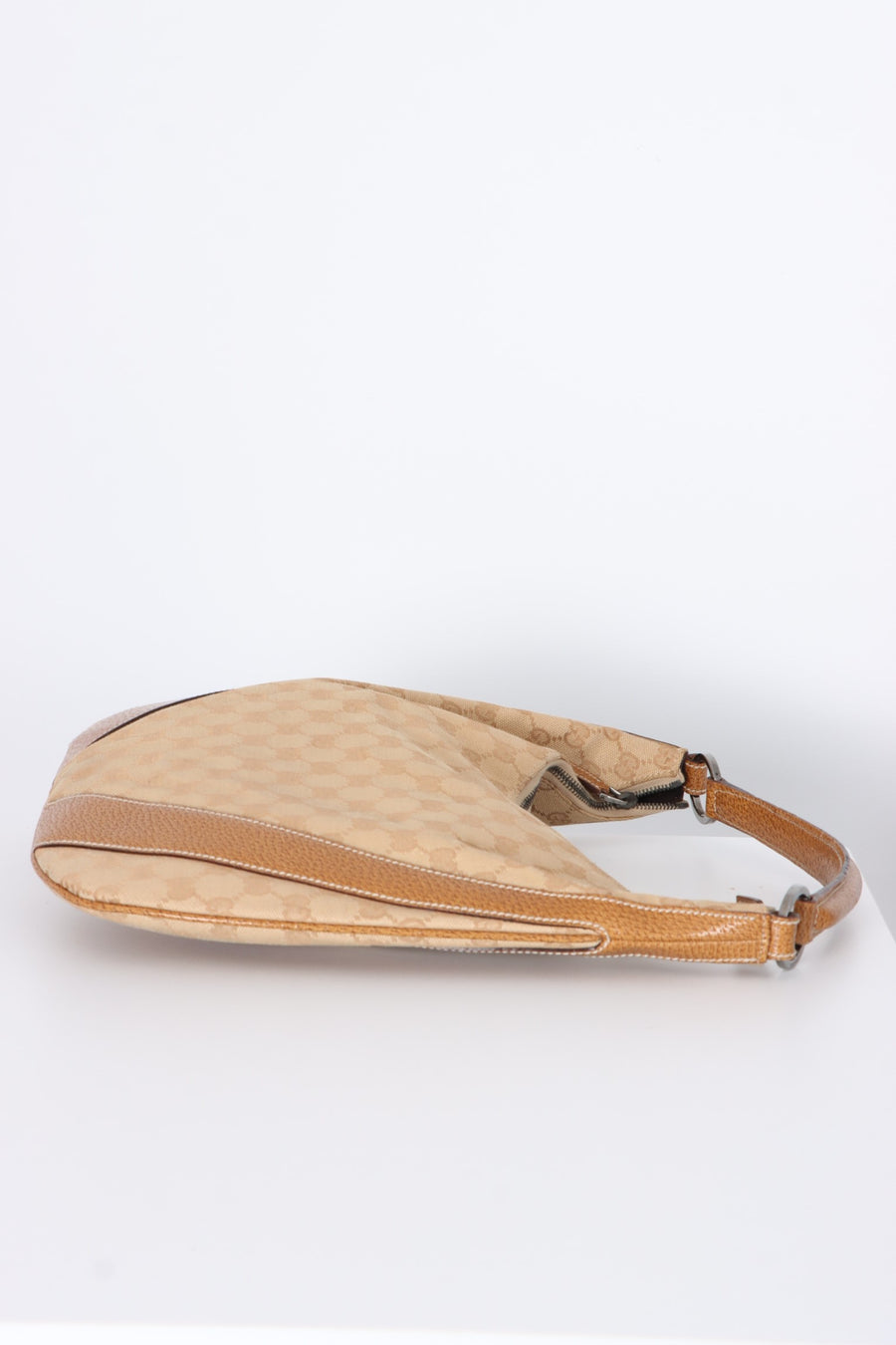 GUCCI Monogram GG Canvas Beige Leather Hobo Shoulder Bag