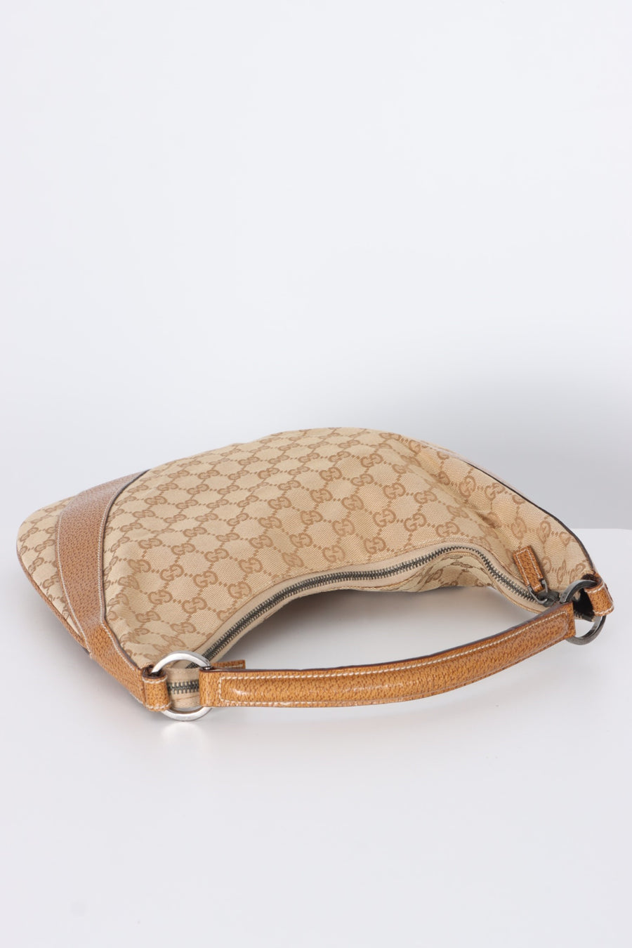 GUCCI Monogram GG Canvas Beige Leather Hobo Shoulder Bag