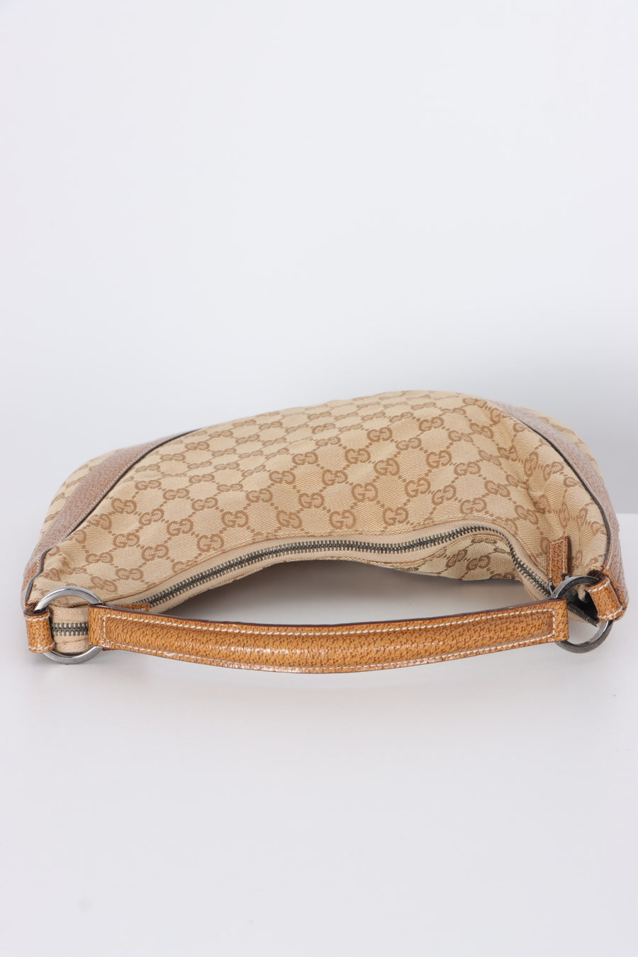 GUCCI Monogram GG Canvas Beige Leather Hobo Shoulder Bag