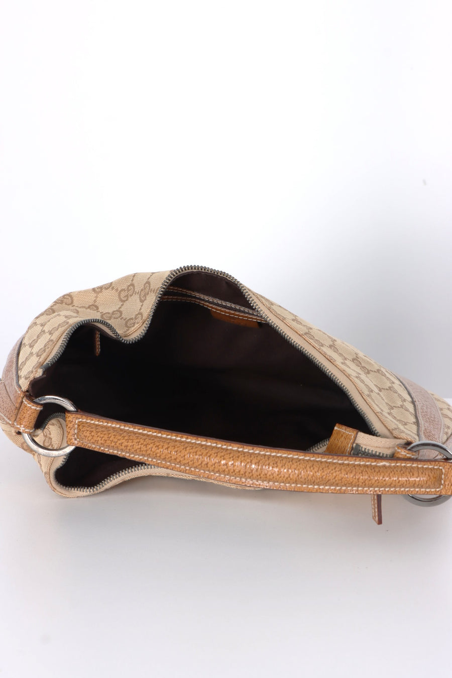 GUCCI Monogram GG Canvas Beige Leather Hobo Shoulder Bag