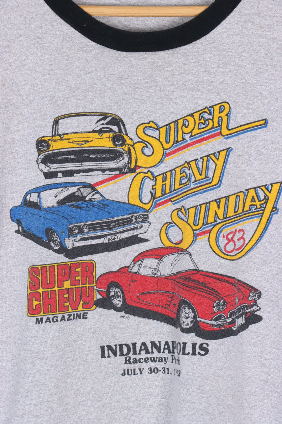 1983 VINTAGE Super Chevy Sunday Car Ringer Tee (S)
