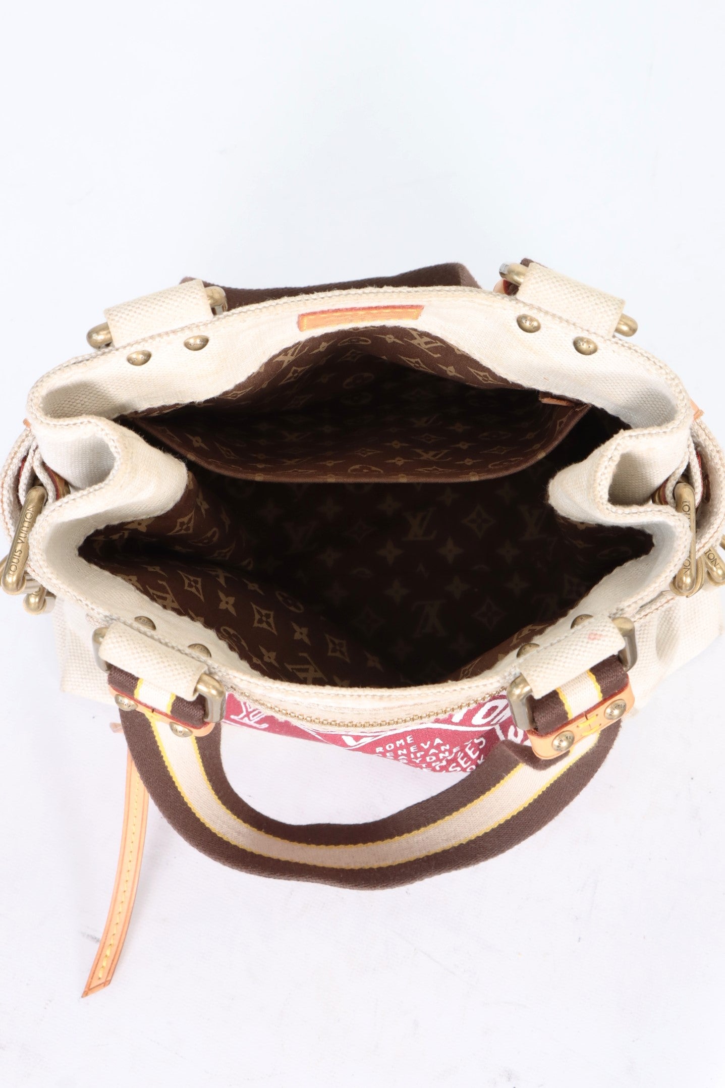 LOUIS VUITTON 'Globe Shopper' PM Red Toile Tote Bag France Made
