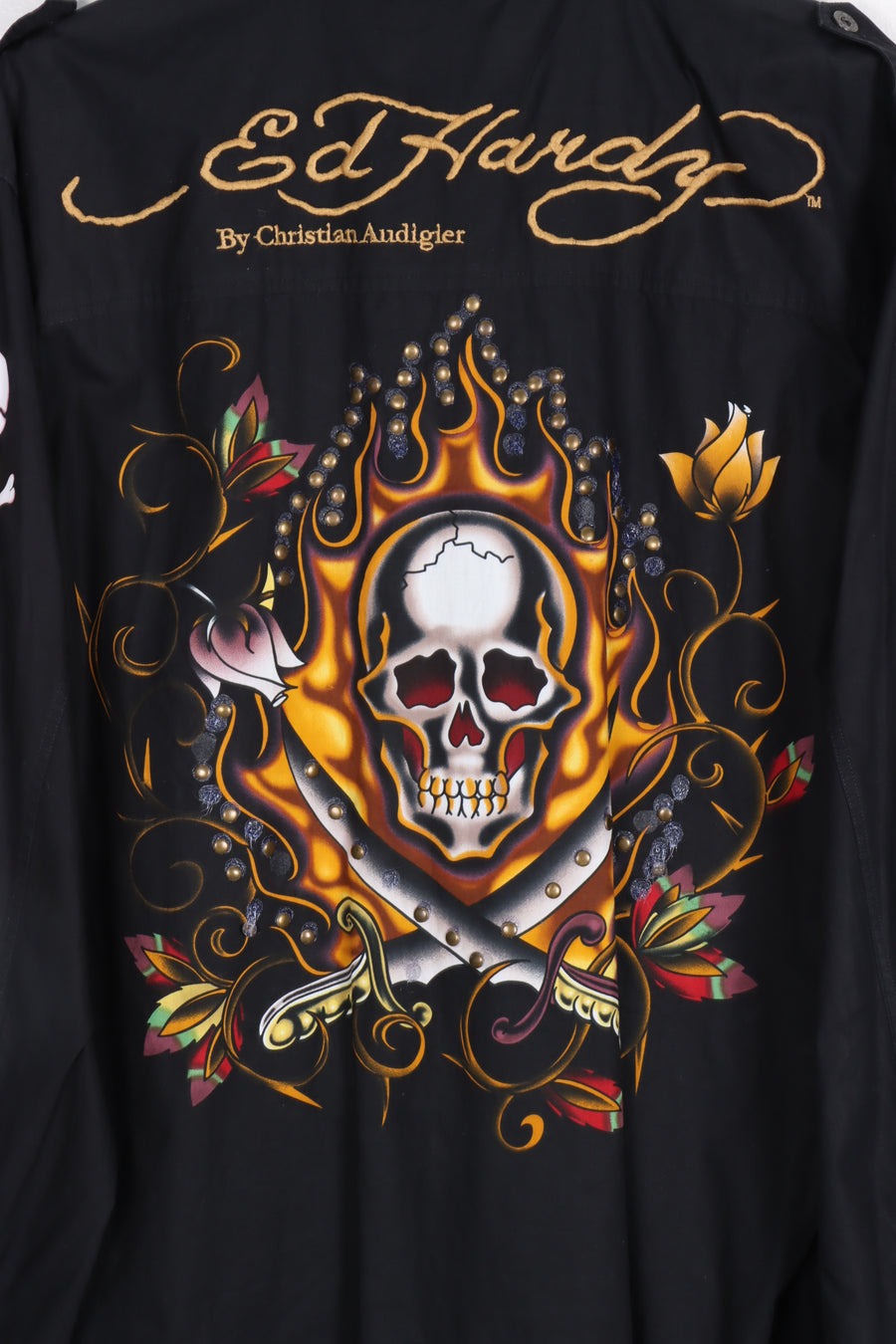 ED HARDY Skeleton Embroidered Long Sleeve Shirt (L-XL)