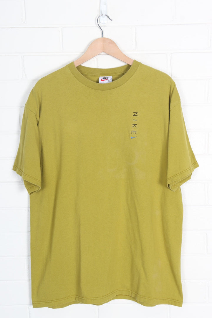 NIKE Embroidered Vertical Logo Olive Green T-Shirt USA Made (XL)