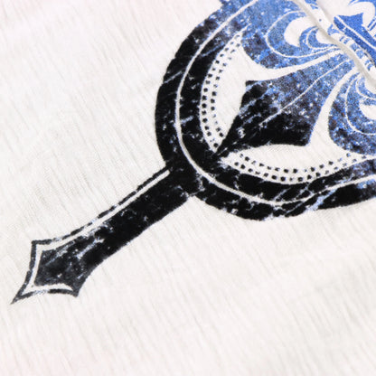 Vintage AFFLICTION Fleur De Lis & Eagle Cross Y2K Velvet Detail Off White Long Sleeve Tee USA Made (M-L TALL)