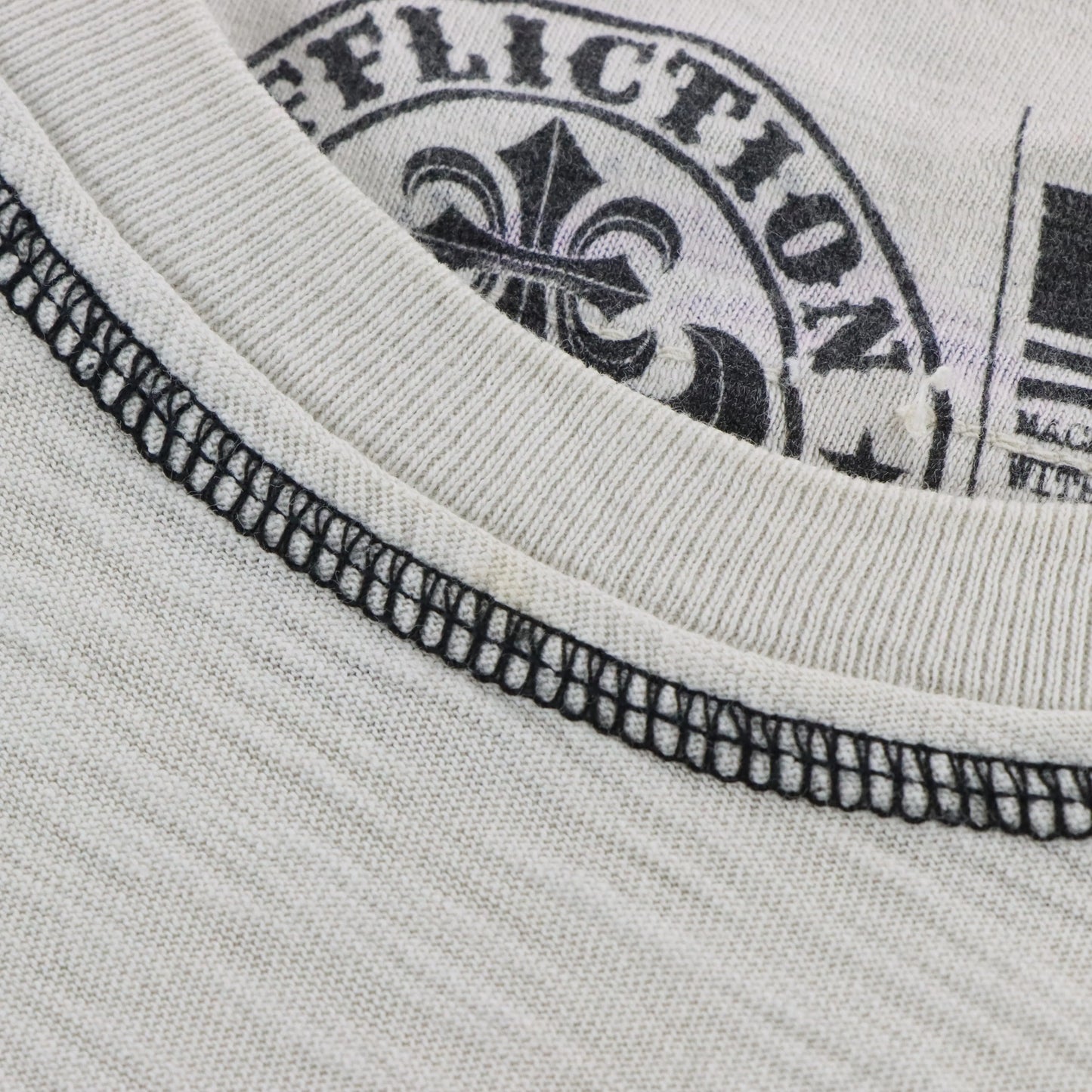 Vintage AFFLICTION Fleur De Lis & Eagle Cross Y2K Velvet Detail Off White Long Sleeve Tee USA Made (M-L TALL)