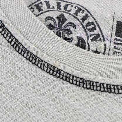 Vintage AFFLICTION Fleur De Lis & Eagle Cross Y2K Velvet Detail Off White Long Sleeve Tee USA Made (M-L TALL)
