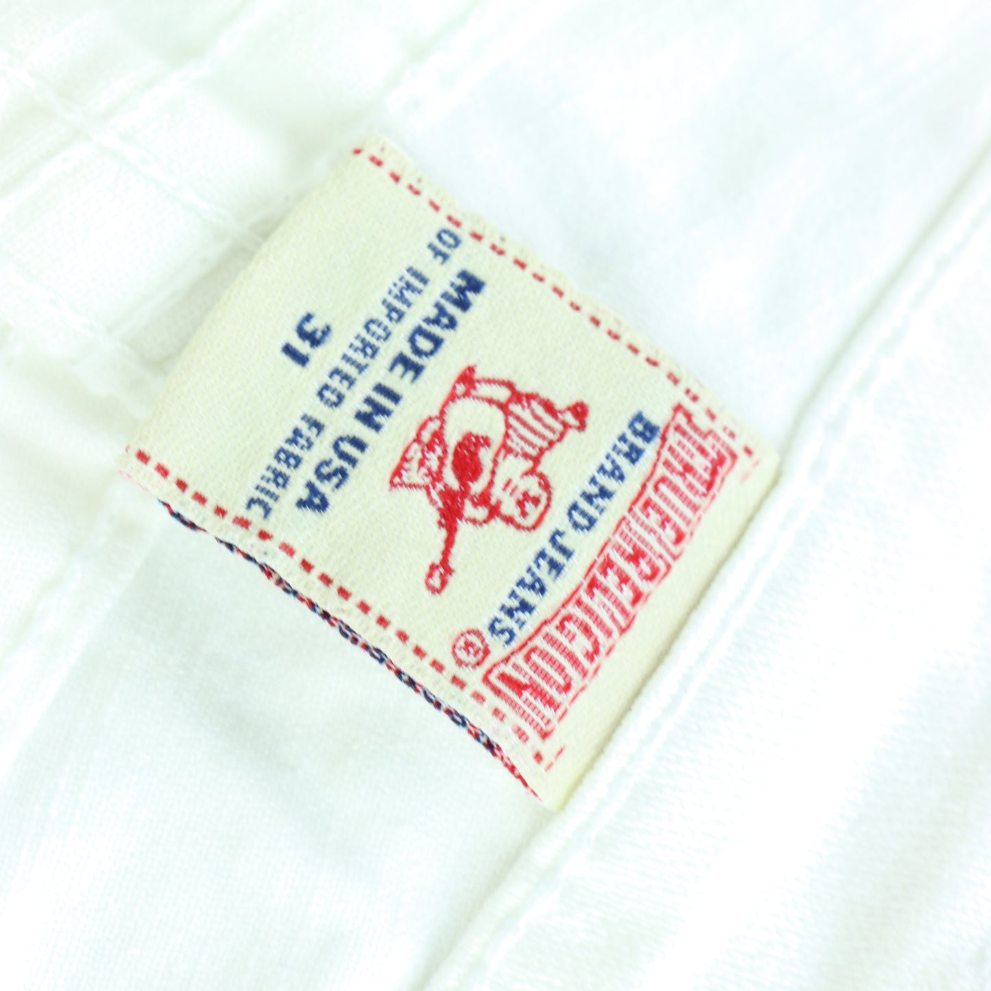 TRUE RELIGION Y2K Gold Sequin Logo USA Made White Jeans (31)