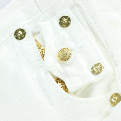 TRUE RELIGION Y2K Gold Sequin Logo USA Made White Jeans (31)