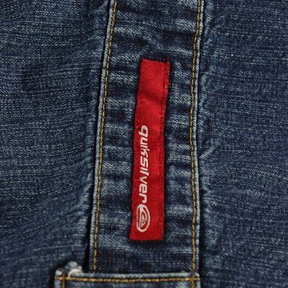 QUICKSILVER Embroidered Red Spell Out Logo Button Denim Long Overalls (L)