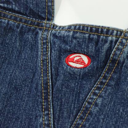 QUICKSILVER Embroidered Red Spell Out Logo Button Denim Long Overalls (L)