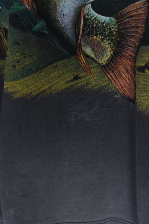 Fishing Trout & Ducks Grey & Colourful All Over Animal USA Made T-Shirt (L)