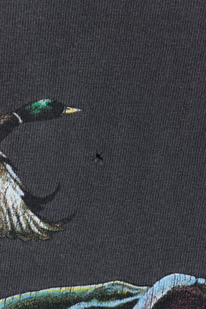 Fishing Trout & Ducks Grey & Colourful All Over Animal USA Made T-Shirt (L)