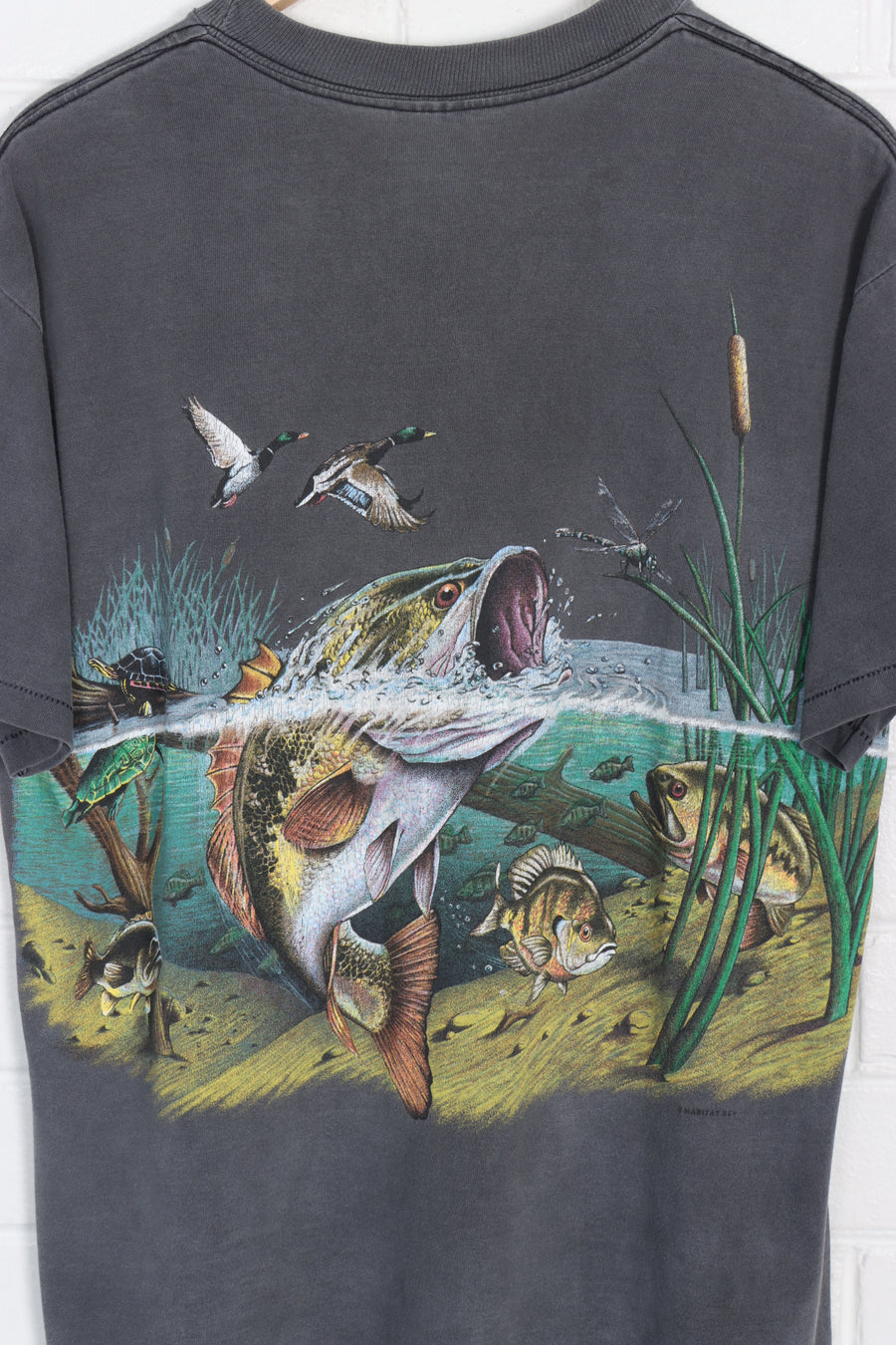 Fishing Trout & Ducks Grey & Colourful All Over Animal USA Made T-Shirt (L)