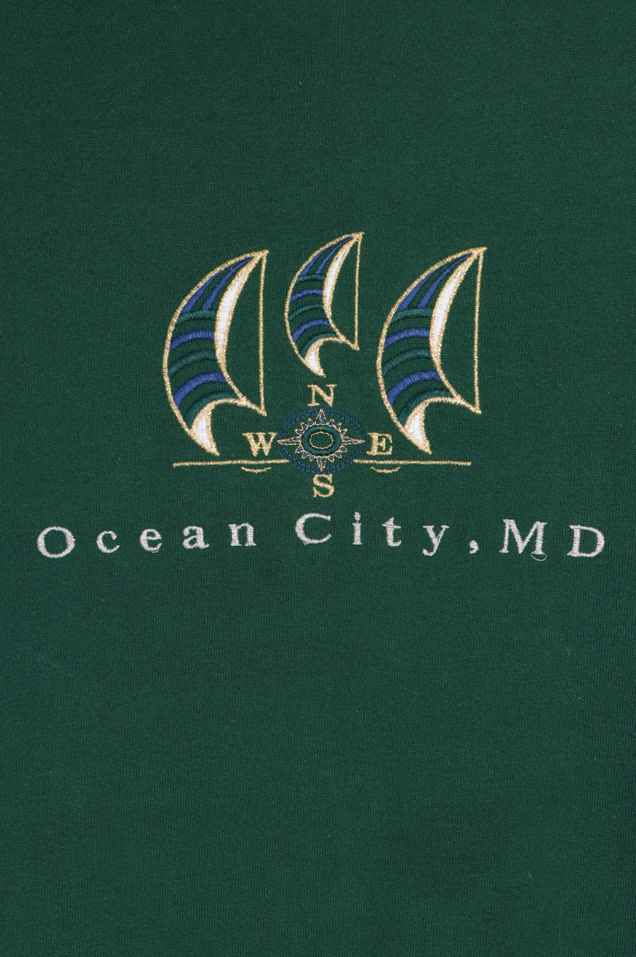 Ocean City Metallic Embroidered Sail Boats Sweatshirt USA Made (L-XL)