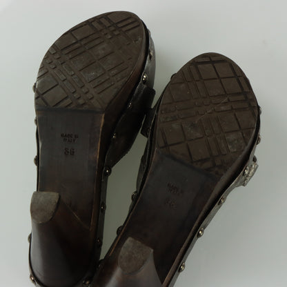 BURBERRY Metallic Buckle Plaid Italy Made Wooden Clog Heels (38)