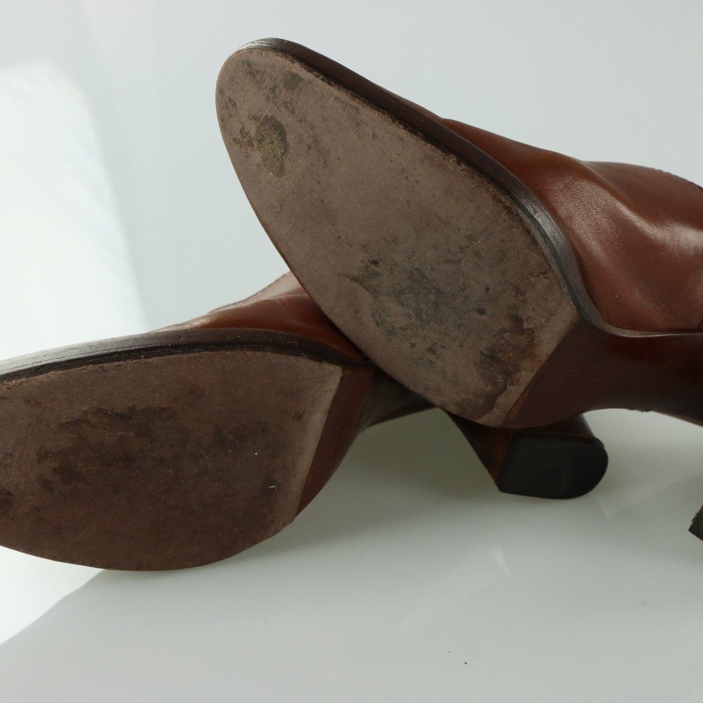 MIU MIU Brown Leather Italy Made Block Heel Mules (36.5)