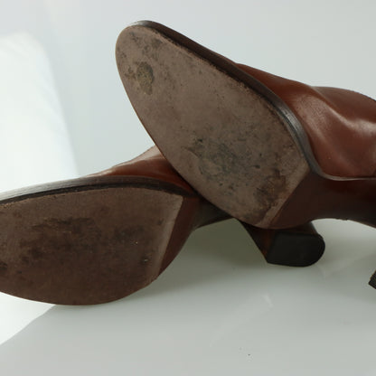 MIU MIU Brown Leather Italy Made Block Heel Mules (36.5)