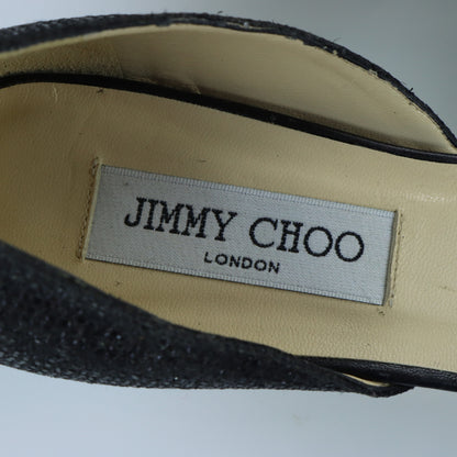 JIMMY CHOO Glitter Peep Toe Black Kitten Heels (38.5)