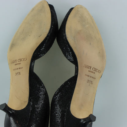 JIMMY CHOO Glitter Peep Toe Black Kitten Heels (38.5)