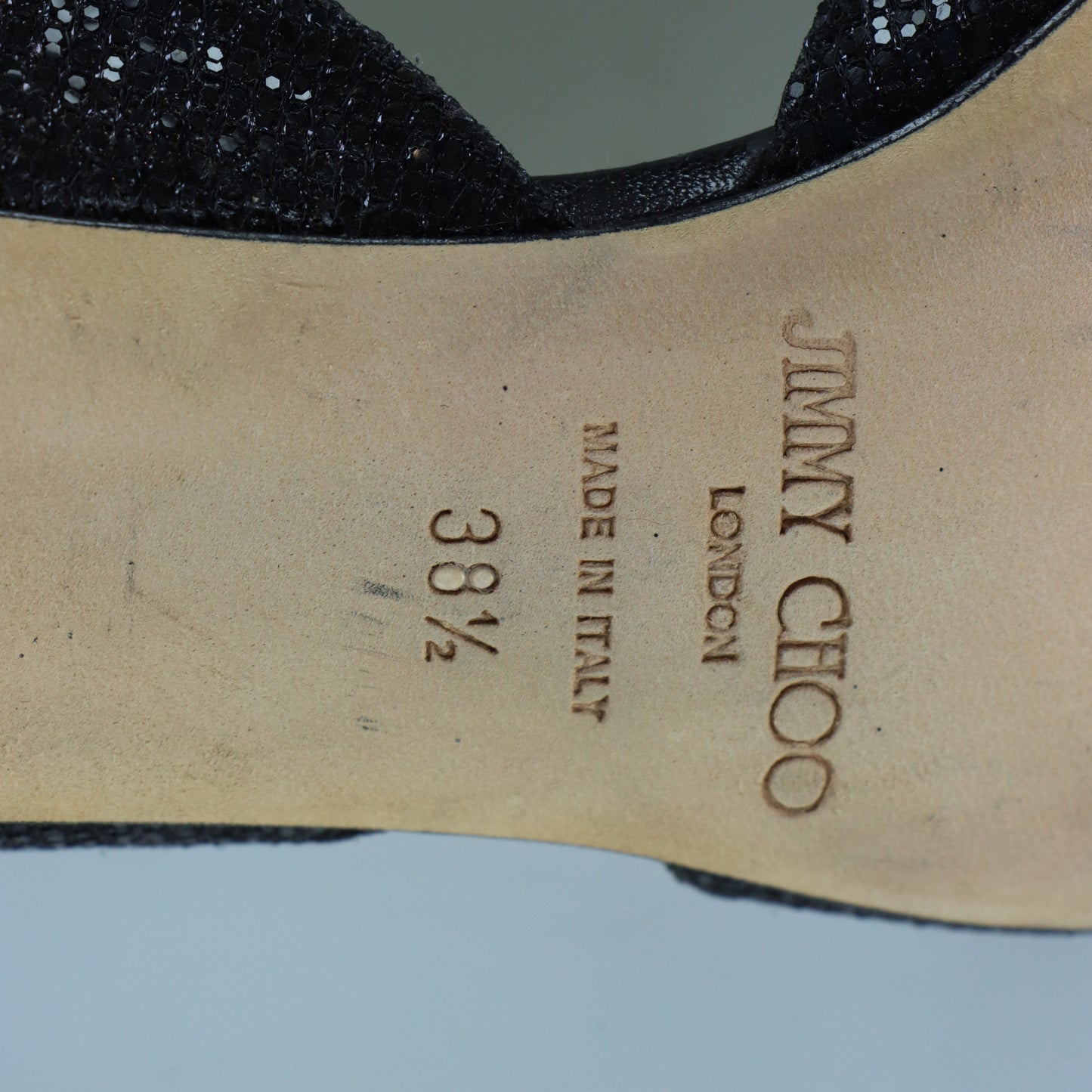 JIMMY CHOO Glitter Peep Toe Black Kitten Heels (38.5)