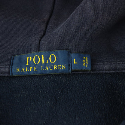 RALPH LAUREN POLO Embroidered Logo & USA Flag Patch Navy Full Zip Hoodie Sweatshirt (L)