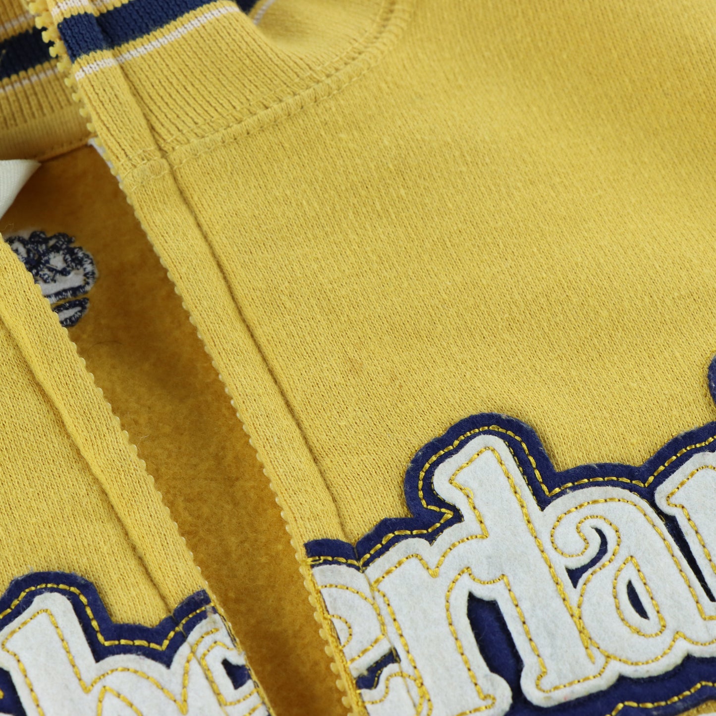 TIMBERLAND Embroidered Felt Patch Logo Yellow & Navy Full Zip Sweatshirt (M-L)