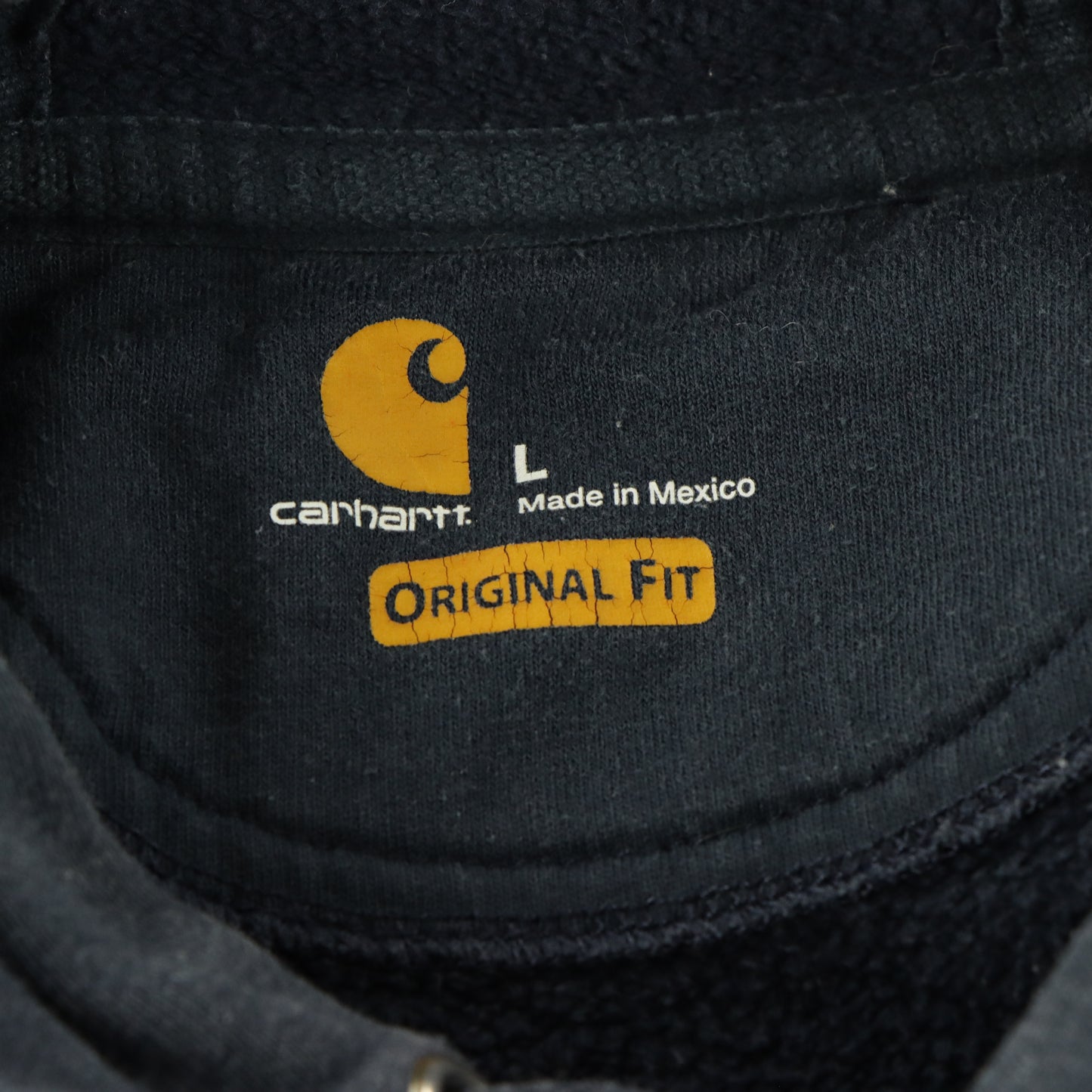 CARHARTT 'Original Fit' Blue & Neon Green Spell Out Graphic Hoodie Sweatshirt (L-XL)