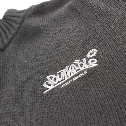 Vintage SOUTHPOLE Embroidered Face 1/4 Zip Y2K Style Black Knit Sweater (XXL) Vintage Sole Melbourne