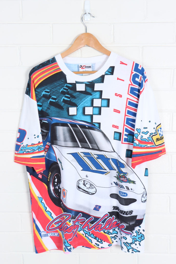 NASCAR Rusty Wallace Lite Beer Colourful All Over Racing Tee USA Made (XL) - Vintage Sole Melbourne