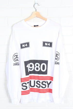 White STUSSY '1980' Front & Back Large Logo Long Sleeve T-Shirt (XL) - Vintage Sole Melbourne