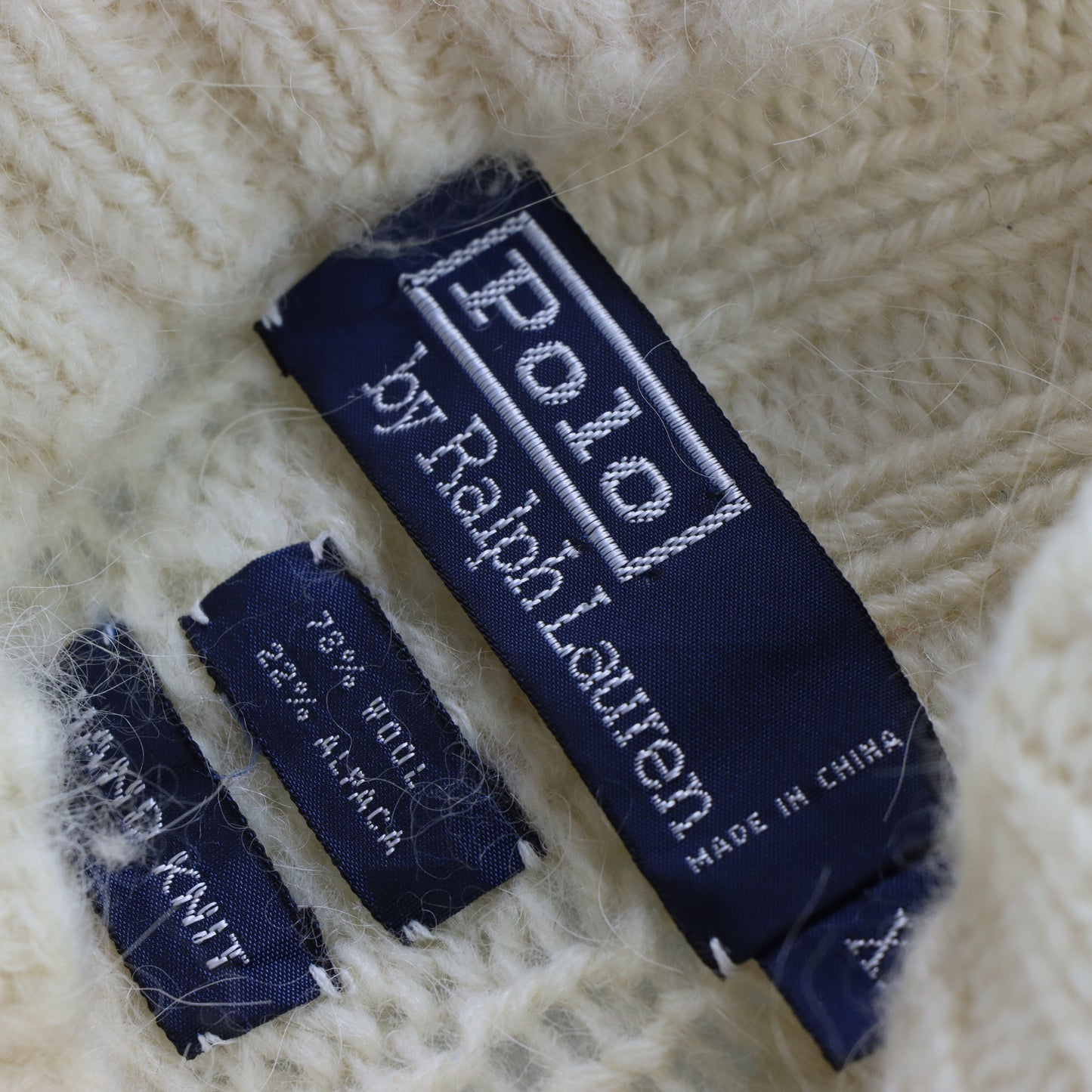 POLO RALPH LAUREN Wool Cable Knit Turtle Neck Knitwear Beige Sweater (XL) Vintage Sole Melbourne