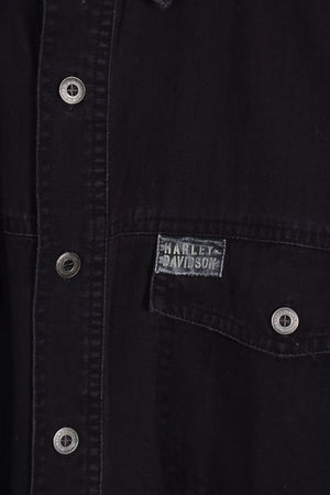 HARLEY DAVIDSON Black Long Sleeve Button Up Shirt Hong Kong Made (XL)