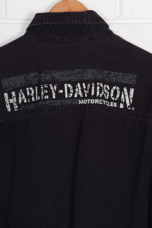 HARLEY DAVIDSON Black Long Sleeve Button Up Shirt Hong Kong Made (XL)