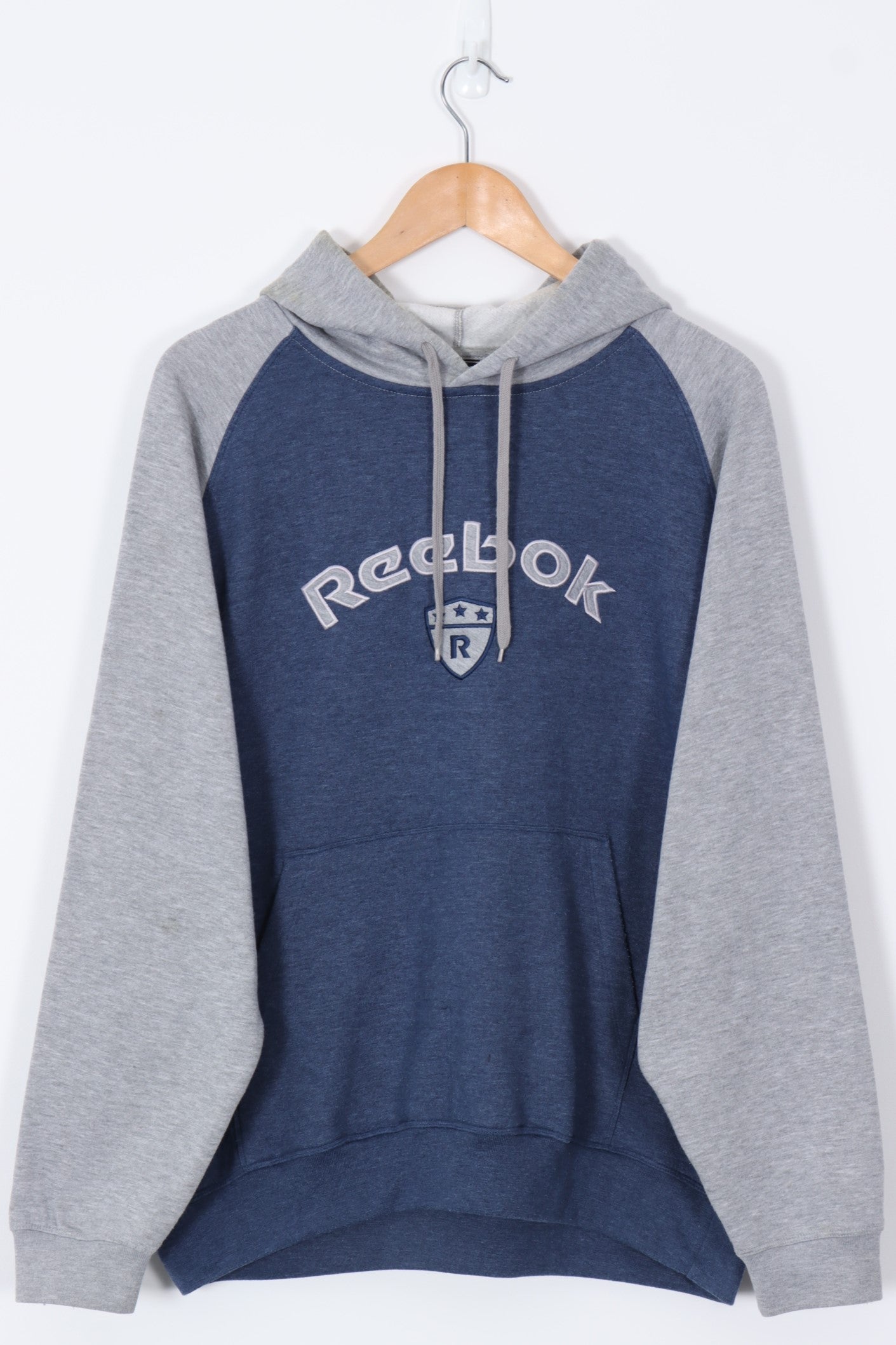 REEBOK Blue & Grey Embroidered Hoodie Sweatshirt (L)