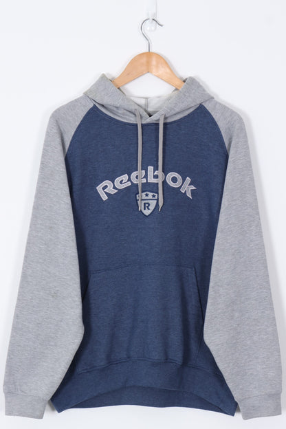 REEBOK Blue & Grey Embroidered Hoodie Sweatshirt (L)
