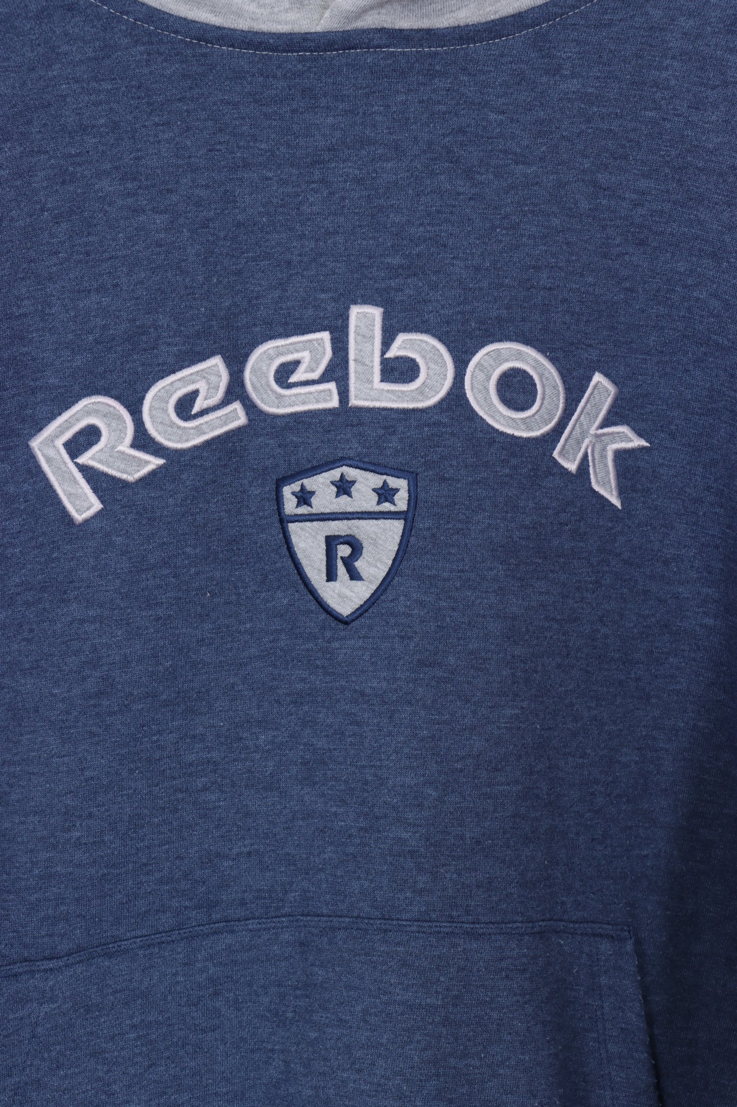 REEBOK Blue & Grey Embroidered Hoodie Sweatshirt (L)