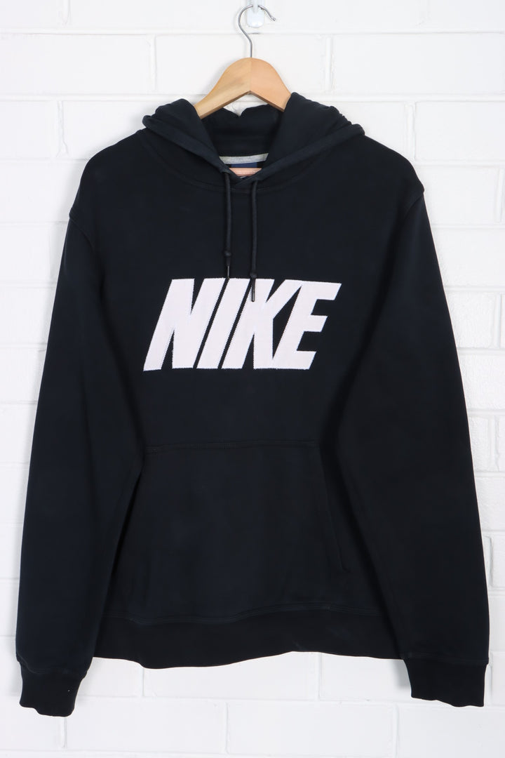 NIKE Spell Out Logo Patch Black Hoodie (XL)