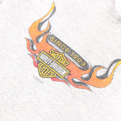 Vintage HARLEY DAVIDSON Y2K Flame Sleeve Hooded Grey Motorcycle Sweatshirt (XL)
