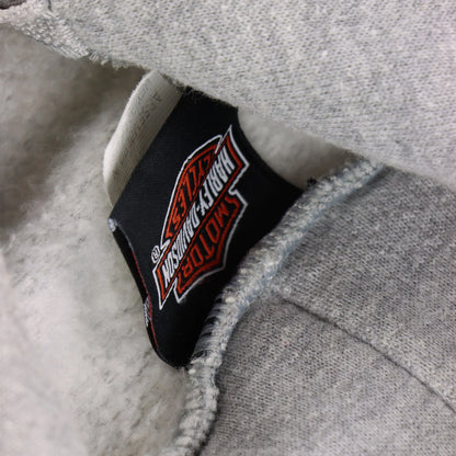 Vintage HARLEY DAVIDSON Y2K Flame Sleeve Hooded Grey Motorcycle Sweatshirt (XL)