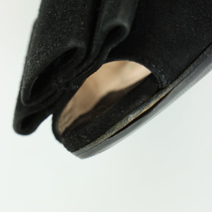 MIU MIU Suede Double Bow Peep Toe Black Italy Made Pump Heels (36)