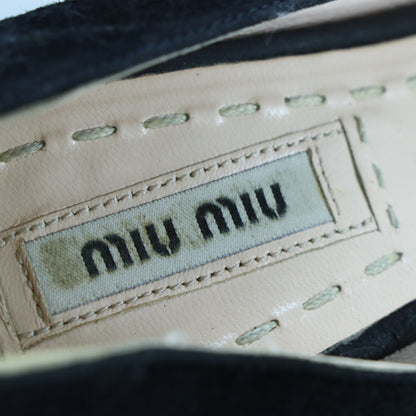MIU MIU Suede Double Bow Peep Toe Black Italy Made Pump Heels (36)
