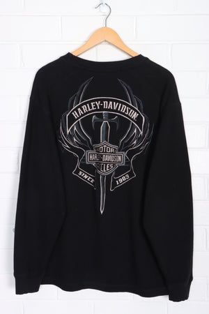 HARLEY DAVIDSON Embroidered Dagger Front Back Long Sleeve Tee (XL)