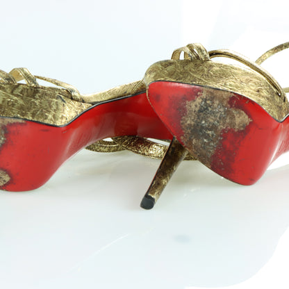 CHRISTIAN LOUBOUTIN 'Passiflore Ostrich Cosmo' Gold Italy Made Heels (36)